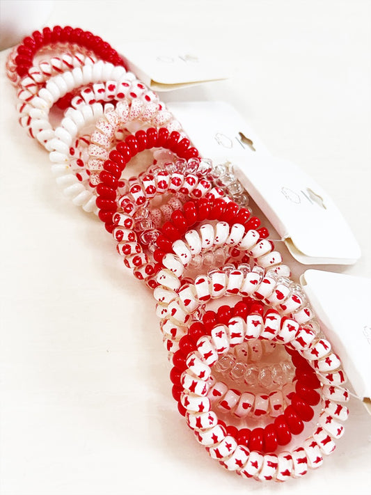Red Color Theme Mixed Spiral Hair Ties