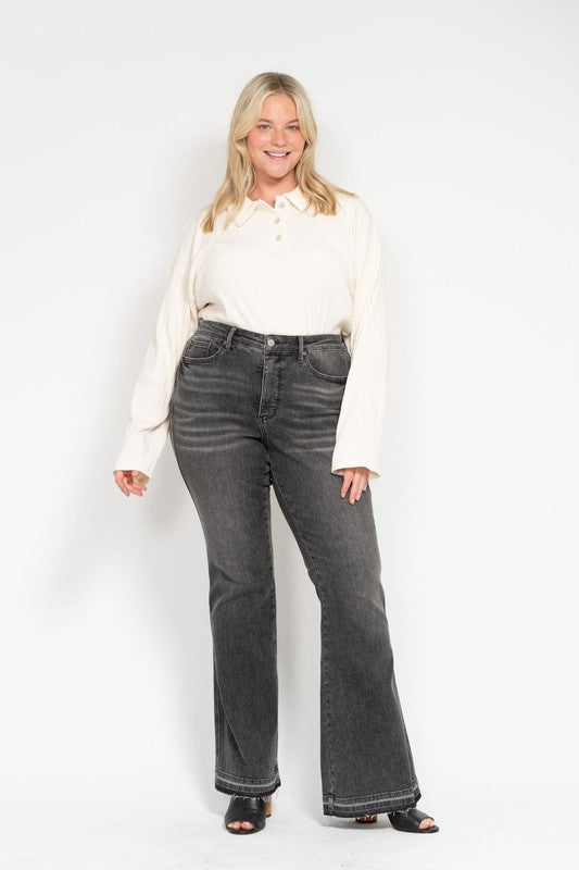 Mr Tummy Control Washed Gray Release Hem Flare