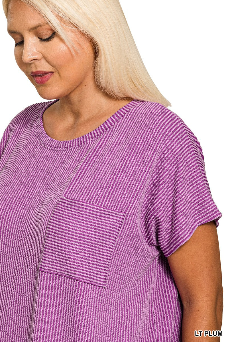Plus Raised Rib Front Pocket Boxy Top