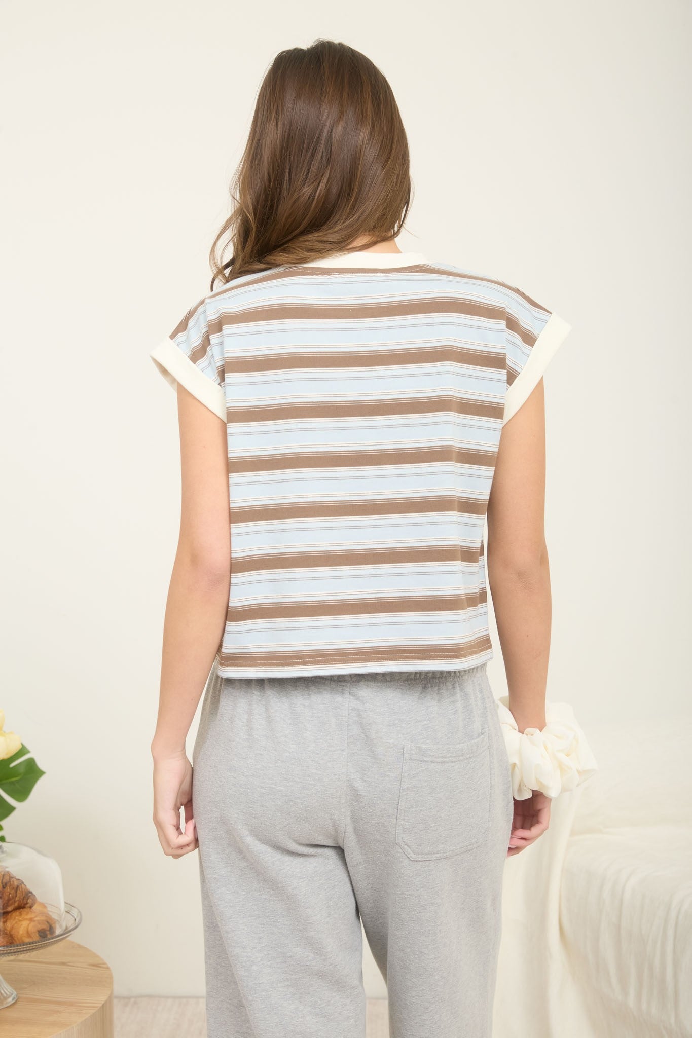 Multi-color Stripe Crewneck Sleeveless Knit Top