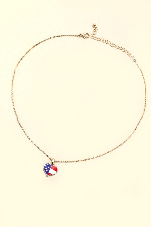 4th Of July Flag Heart Necklace