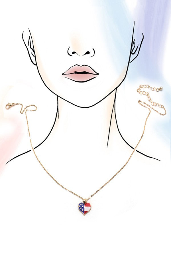 4th Of July Flag Heart Necklace