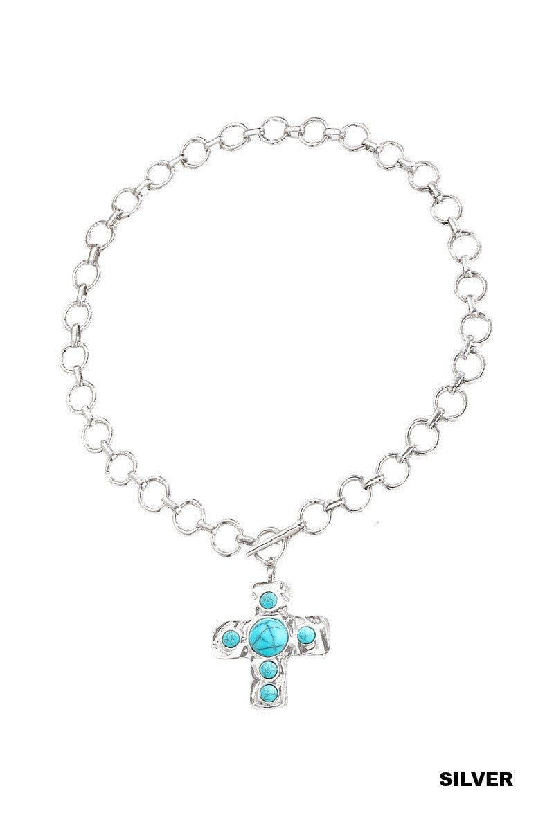 Notable Hammered Cross Toggle Necklace