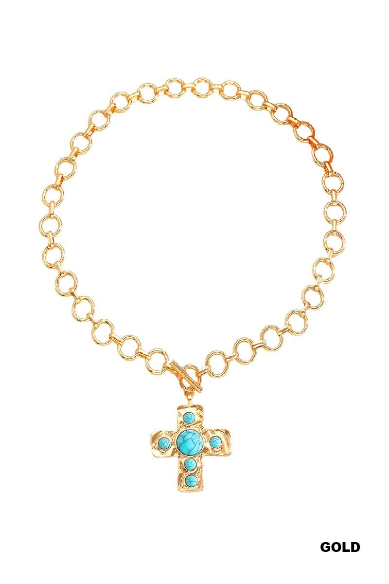 Notable Hammered Cross Toggle Necklace