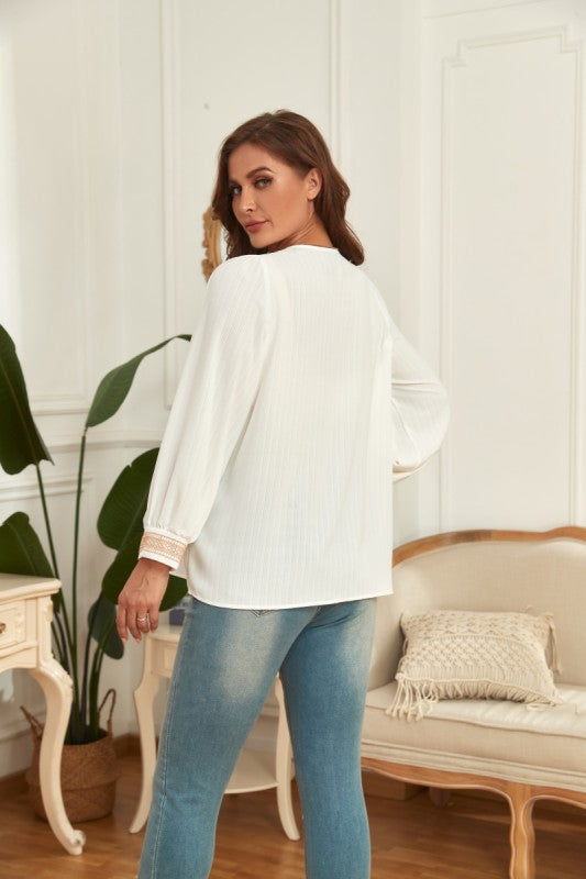 Plus. Crochet Detail V-neck Blouse