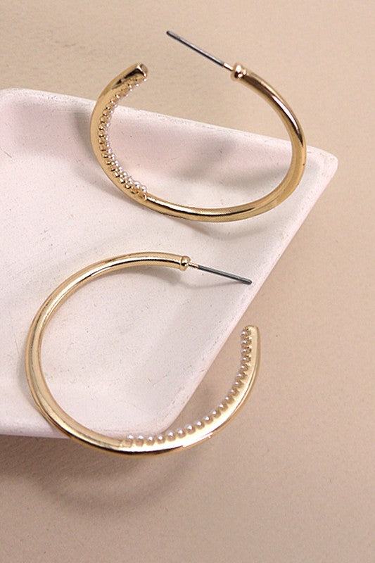 Classic Pearl On Inner Edge Hoop Earrings