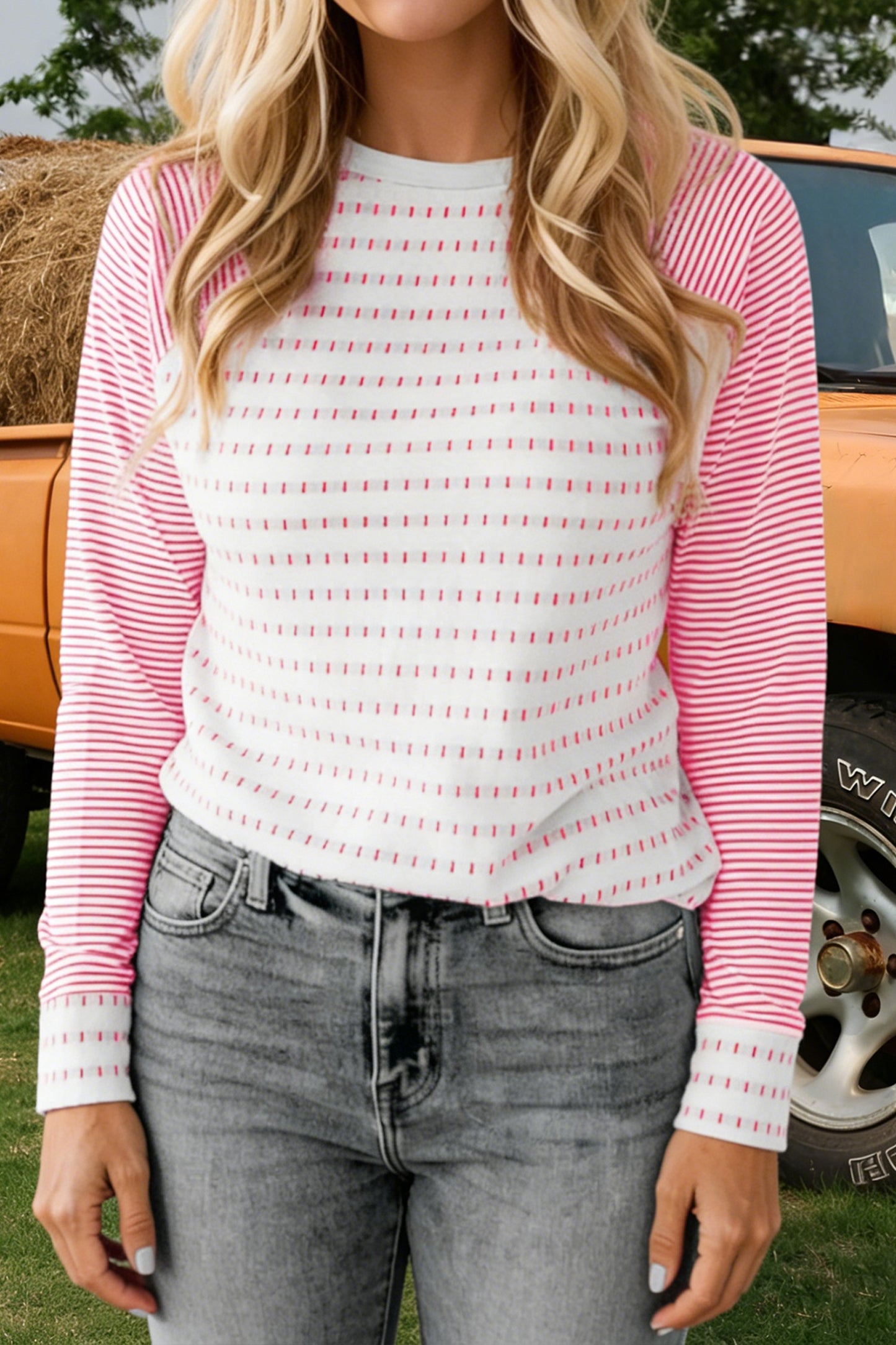 Stripe Raglan Patchwork Long Sleeve Tee