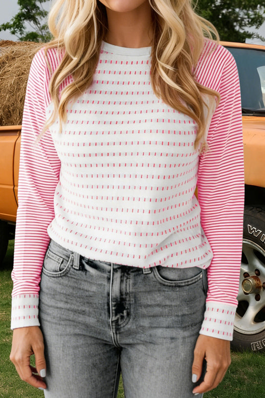 Stripe Raglan Patchwork Long Sleeve Tee