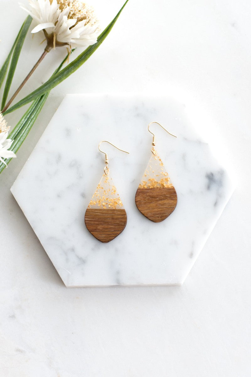Gold Fleck Resin Wood Earrings