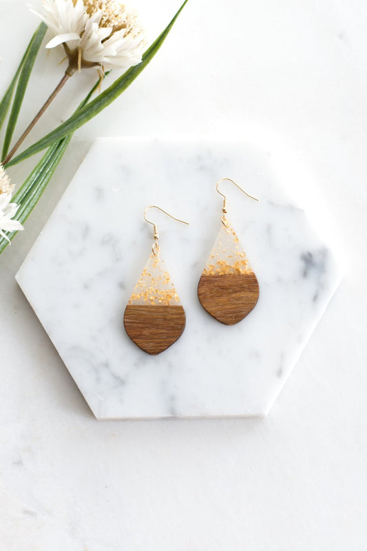 Gold Fleck Resin Wood Earrings