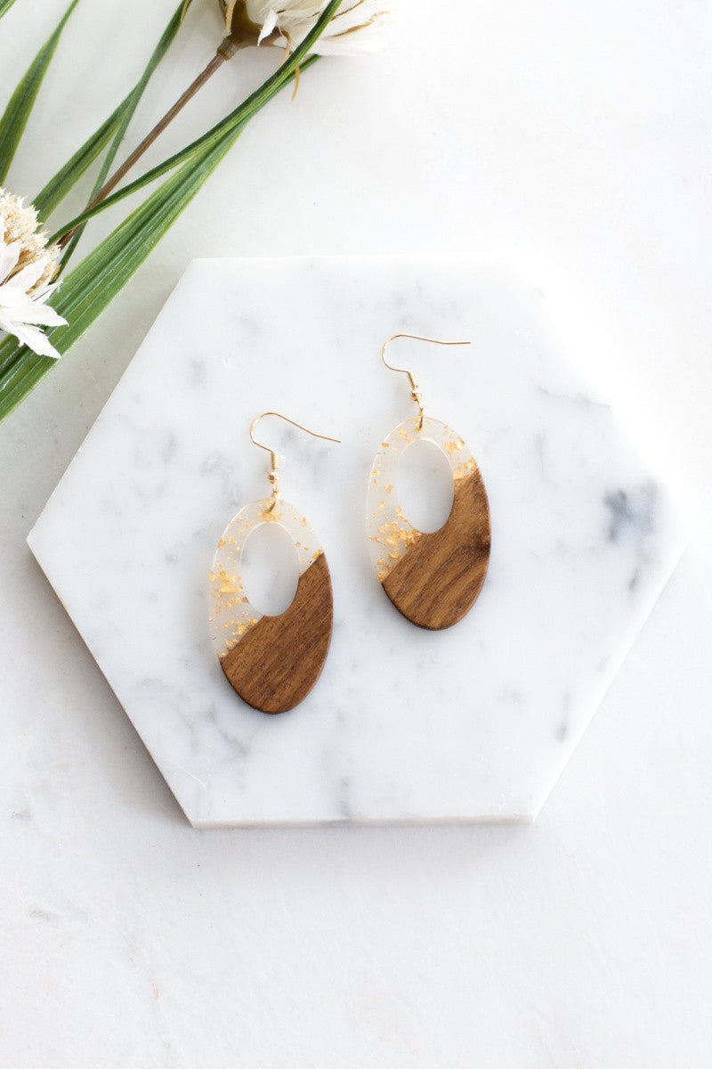 Gold Fleck Resin Wood Earrings
