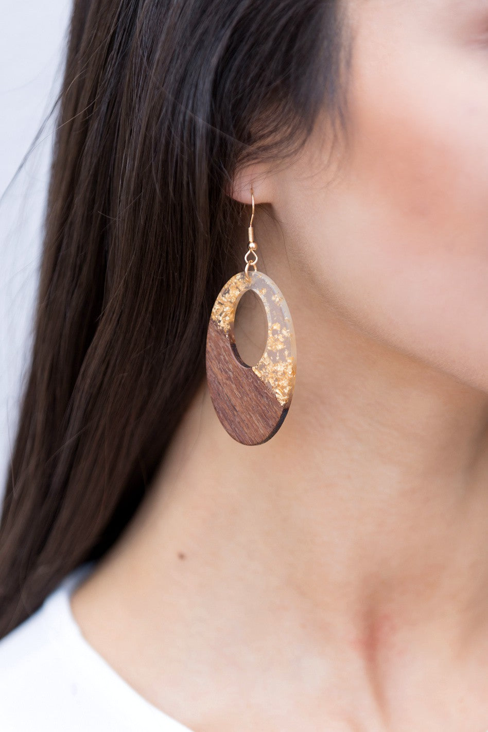 Gold Fleck Resin Wood Earrings