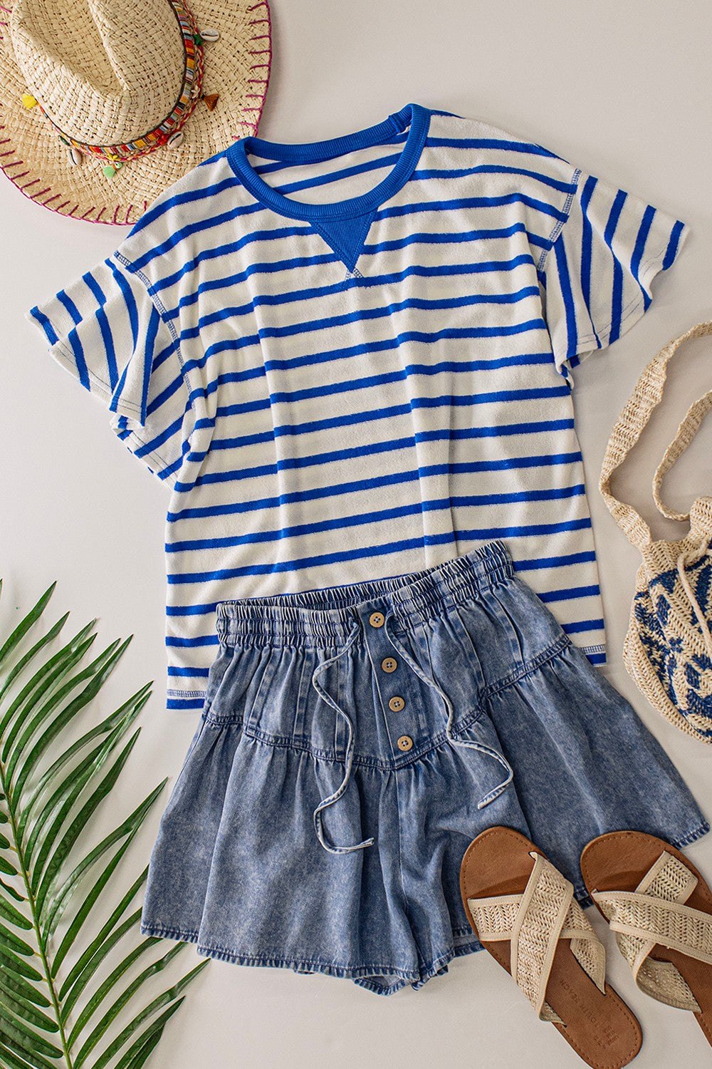 Oversized Ruffle Sleeve Casual Stripe Knit Top