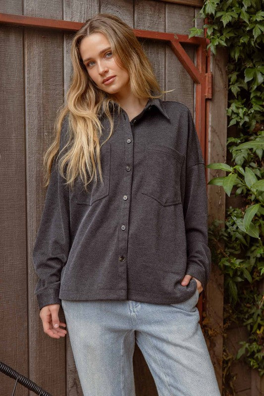 Oversized Pinstripe Collared Button Down Shacket