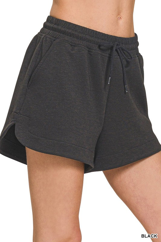 Scuba Elastic Waistband Shorts With Pocket