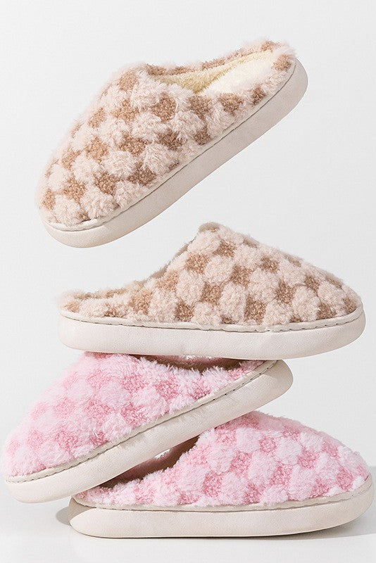 Plush Checker Warm Comfy Cozy Slippers