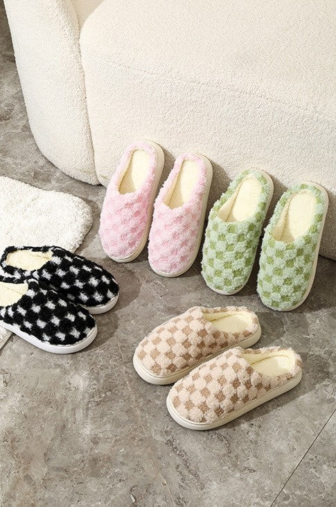 Plush Checker Warm Comfy Cozy Slippers