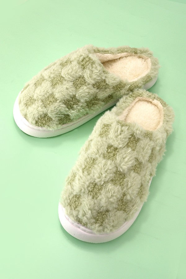 Plush Checker Warm Comfy Cozy Slippers
