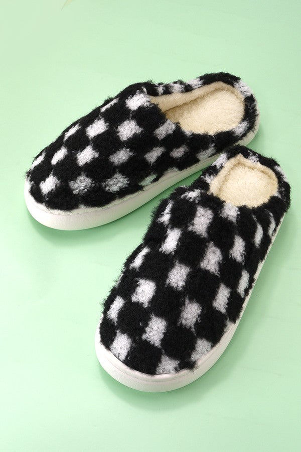 Plush Checker Warm Comfy Cozy Slippers