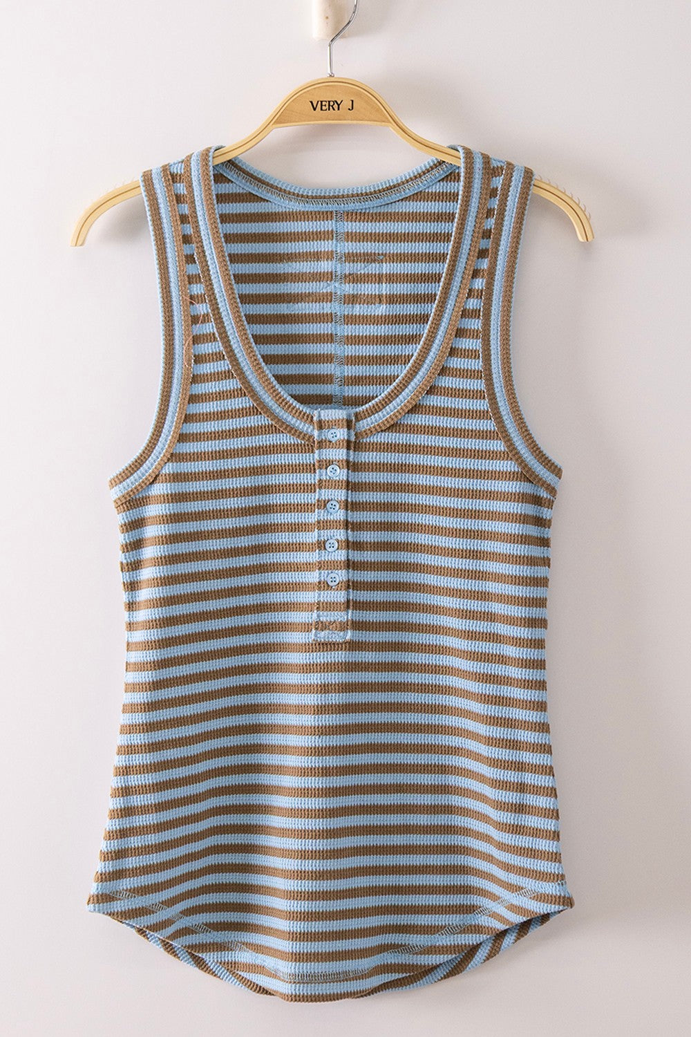 Striped & Solid Button Down Fitted Knit Tank Top