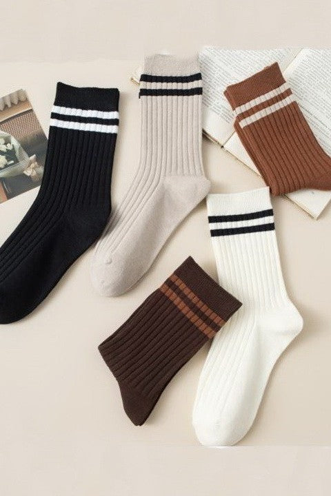 Woman Stripe Half Crew Throwback Cotton Socks
