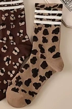 Woman Animal Leopard Half Crew Throwback Socks