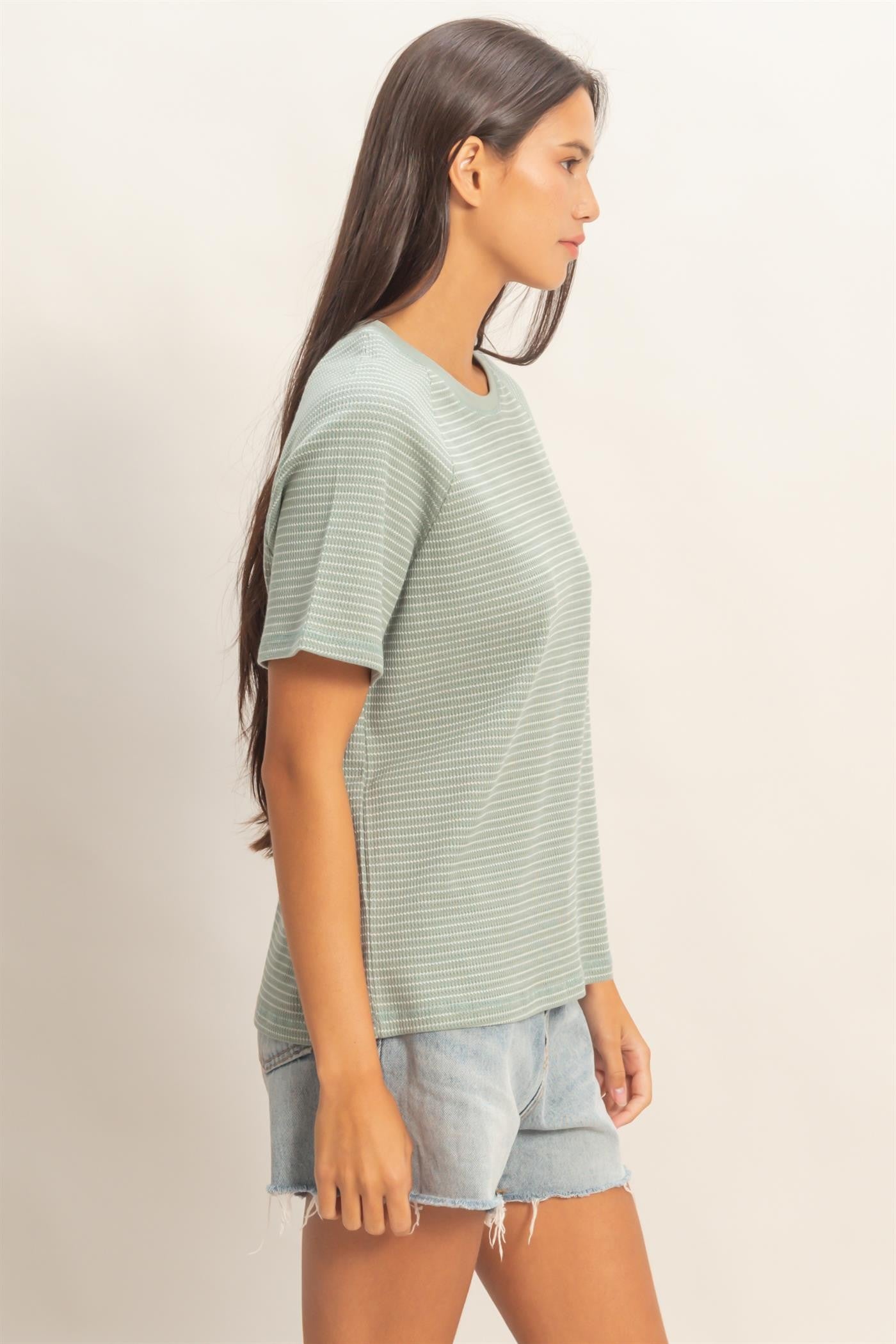 Textured Striped Raglan Sleeve Tee