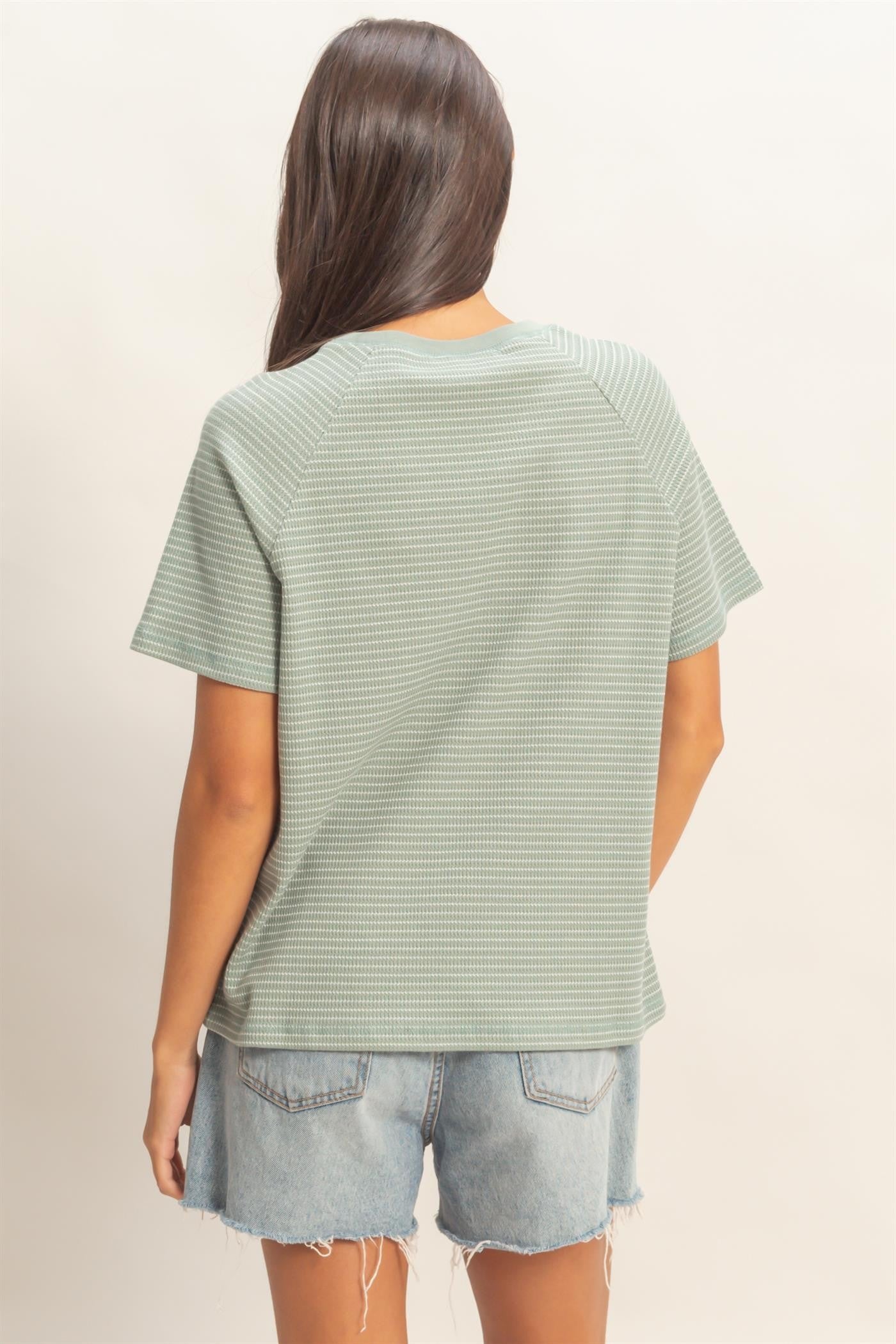 Textured Striped Raglan Sleeve Tee
