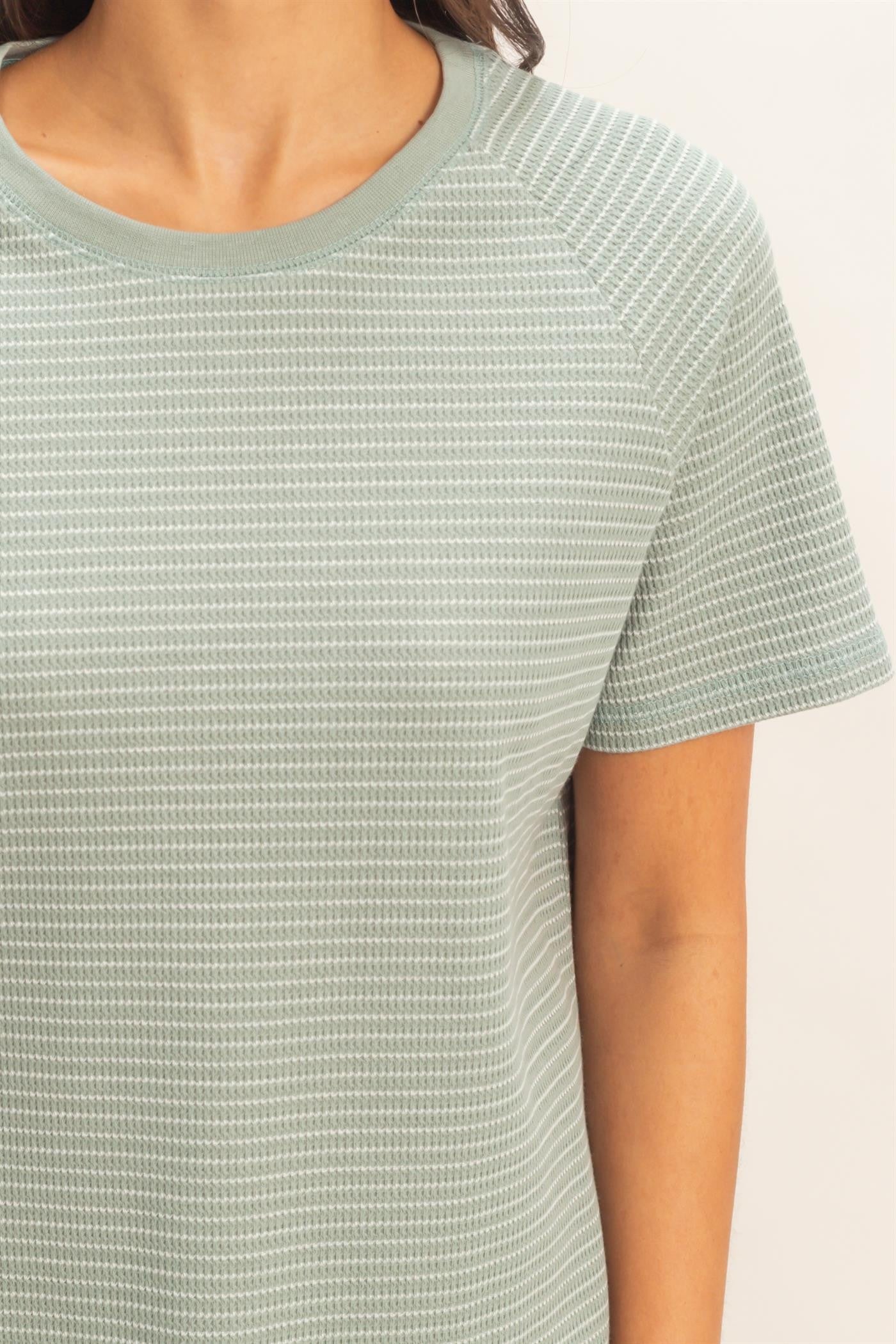 Textured Striped Raglan Sleeve Tee
