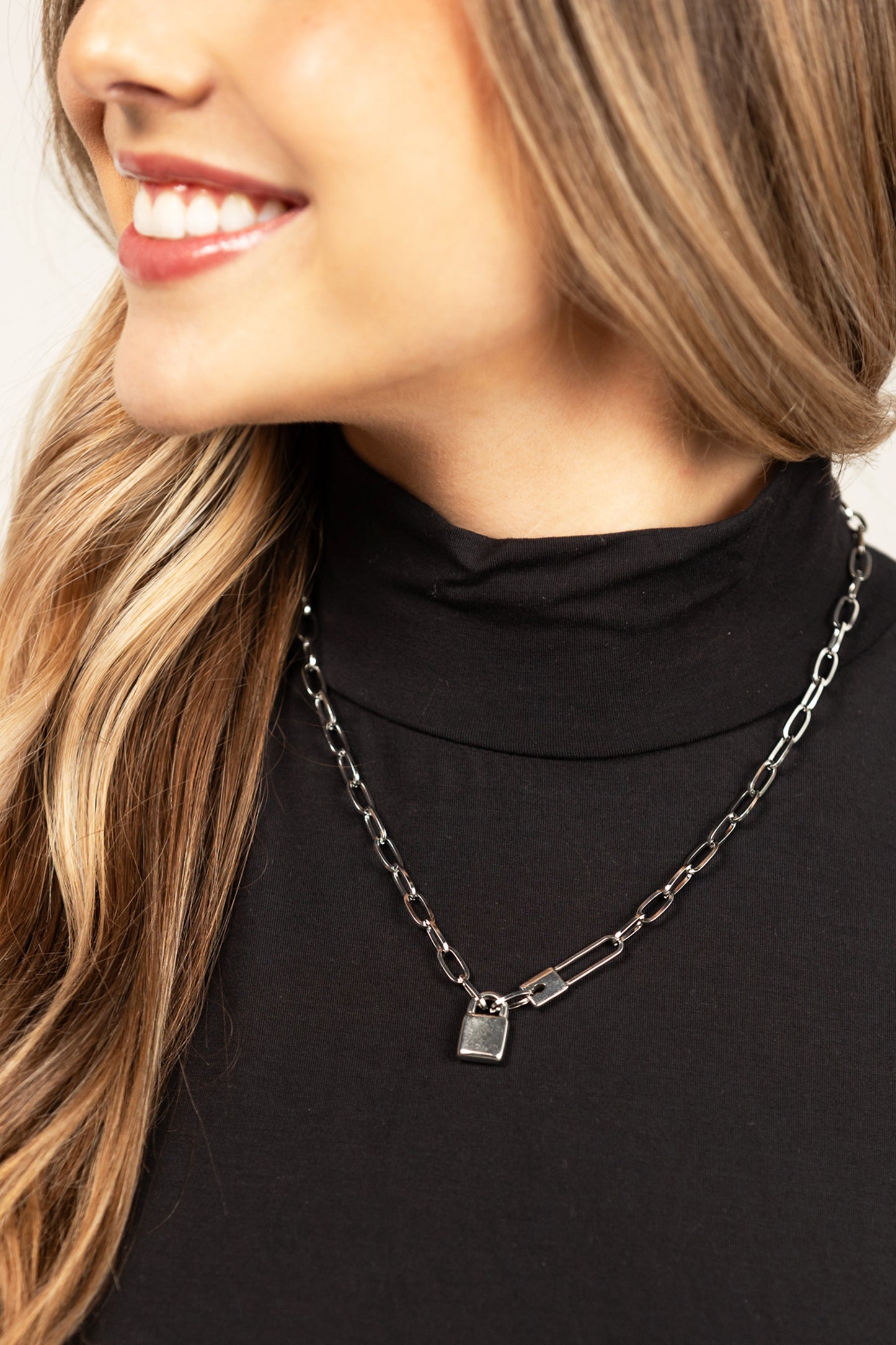 18k Stainless Steel Lock & Clip Chain Necklace