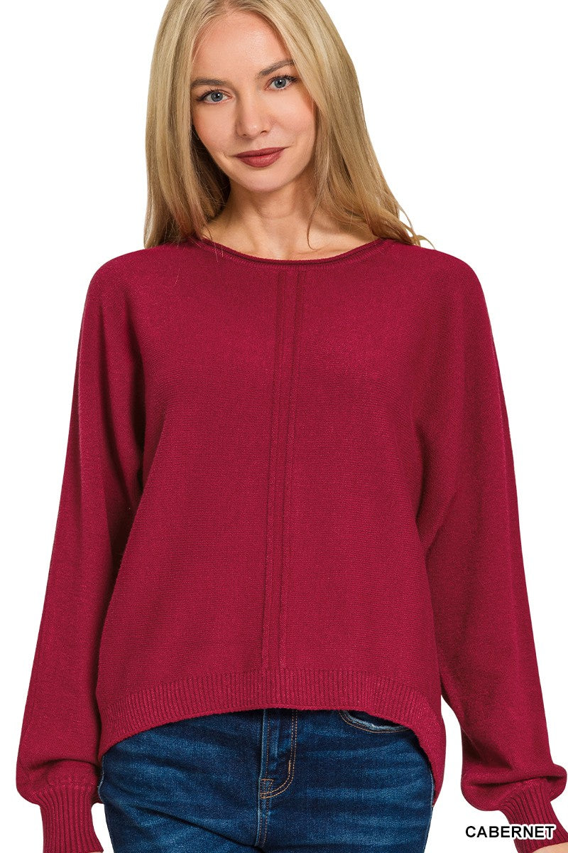 Viscose Front Seam Round-neck Sweater