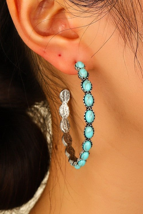 Western Turq Stone Hoop Earrings