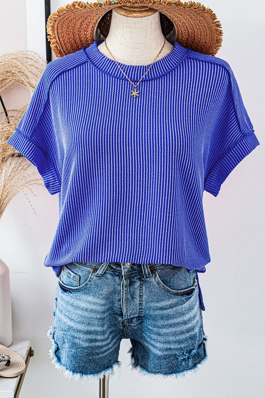 Textured Knit Exposed Stitching T-shirt