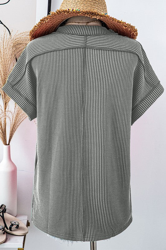 Textured Knit Exposed Stitching T-shirt