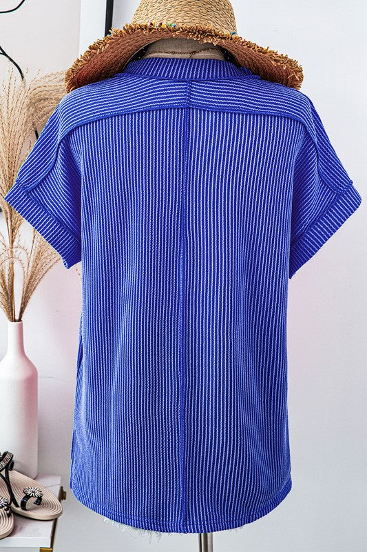 Textured Knit Exposed Stitching T-shirt