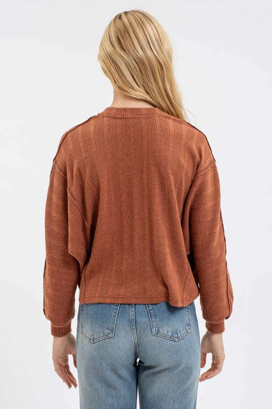 V Neck Long Sleeve Knit Top