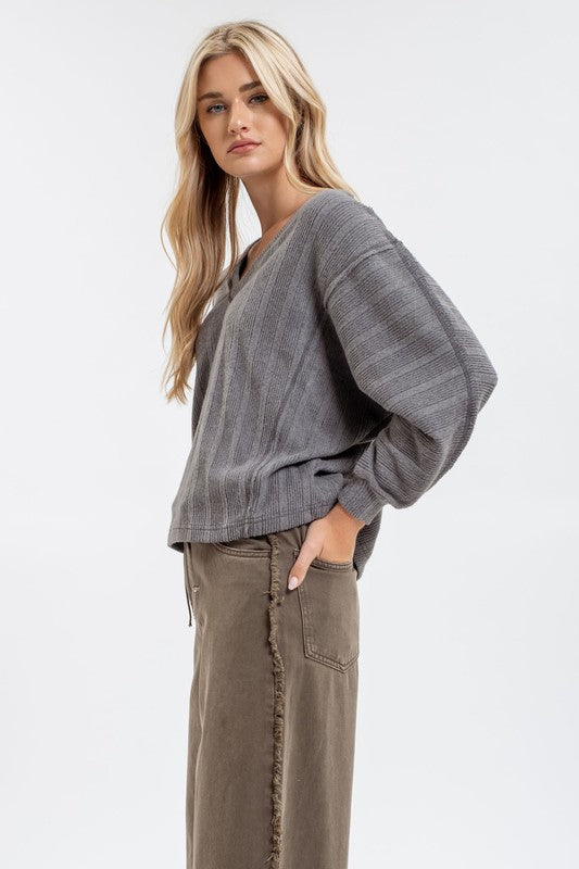 V Neck Long Sleeve Knit Top