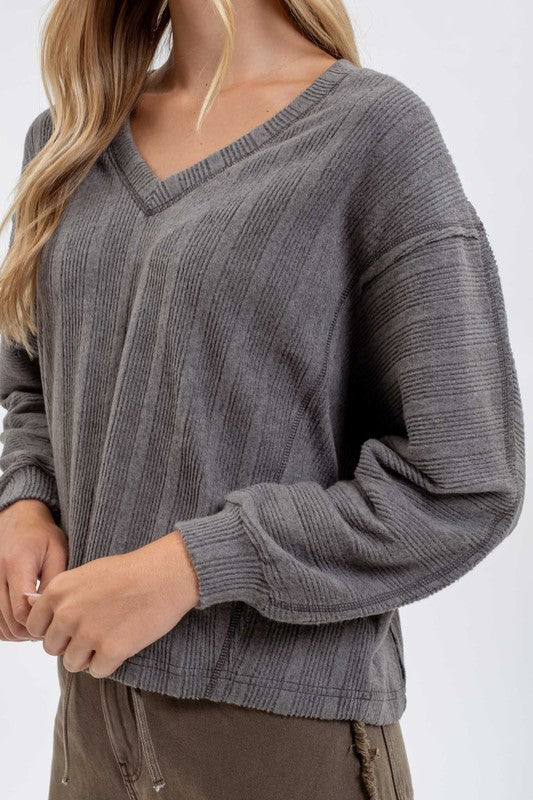 V Neck Long Sleeve Knit Top