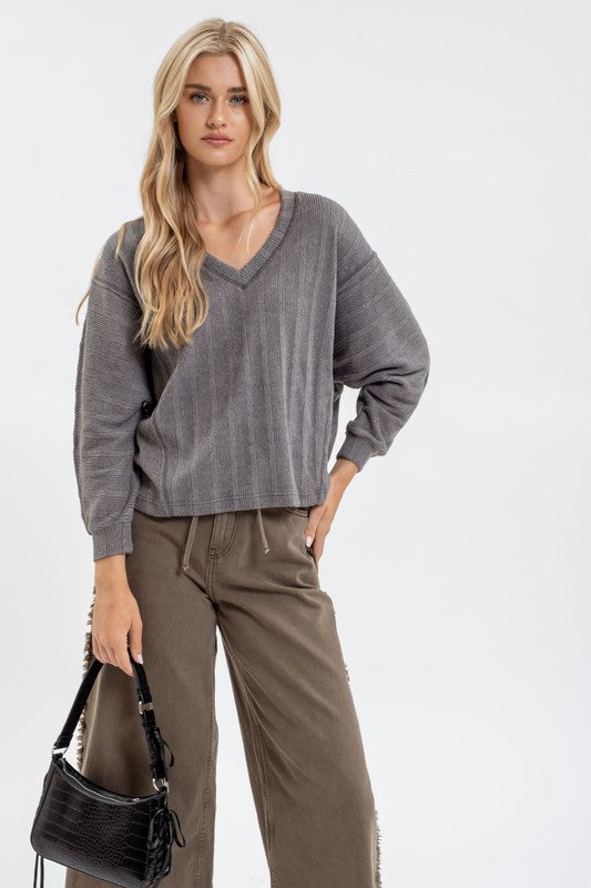 V Neck Long Sleeve Knit Top