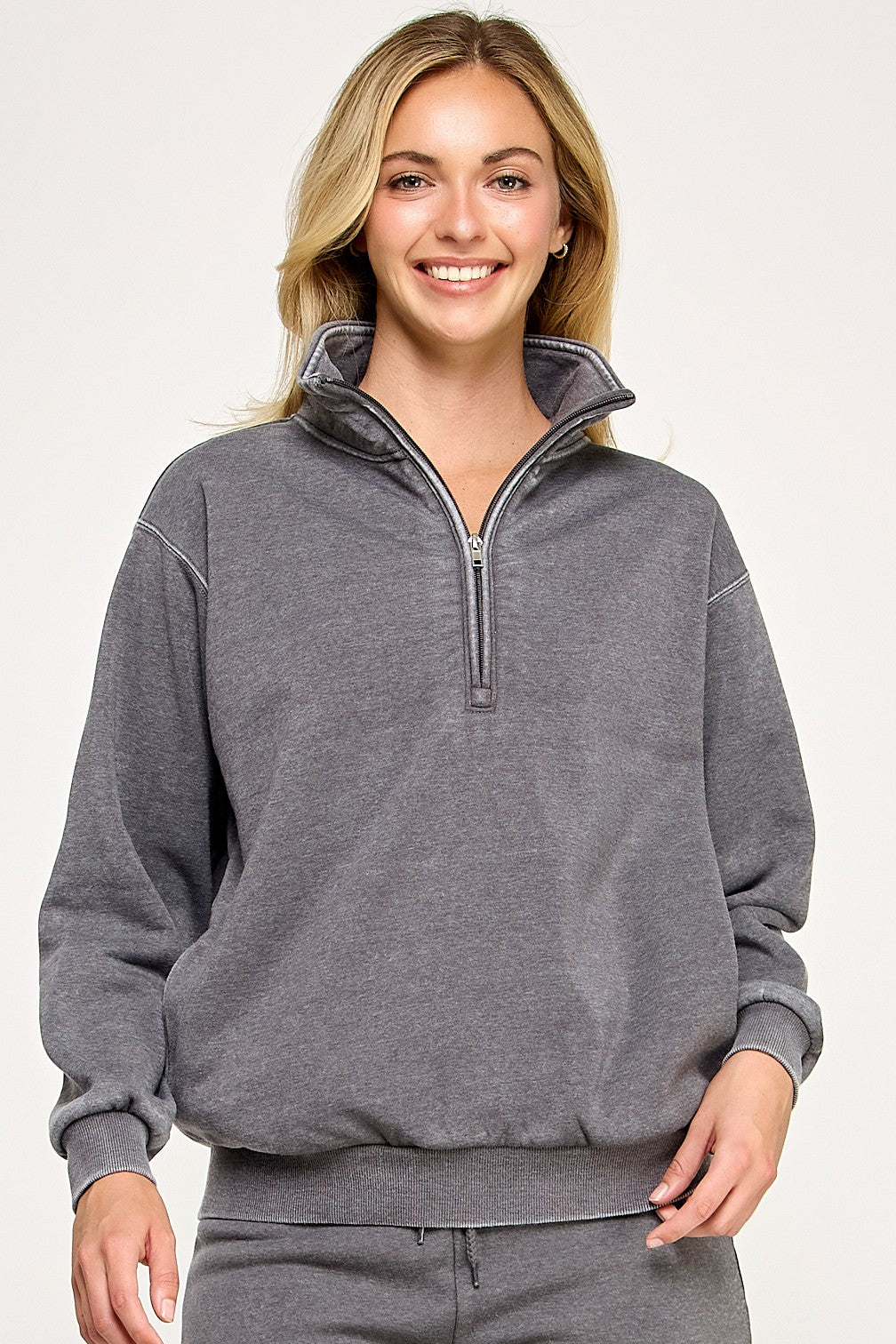 Burn Out Half Zip Up With Mock Neck Collar