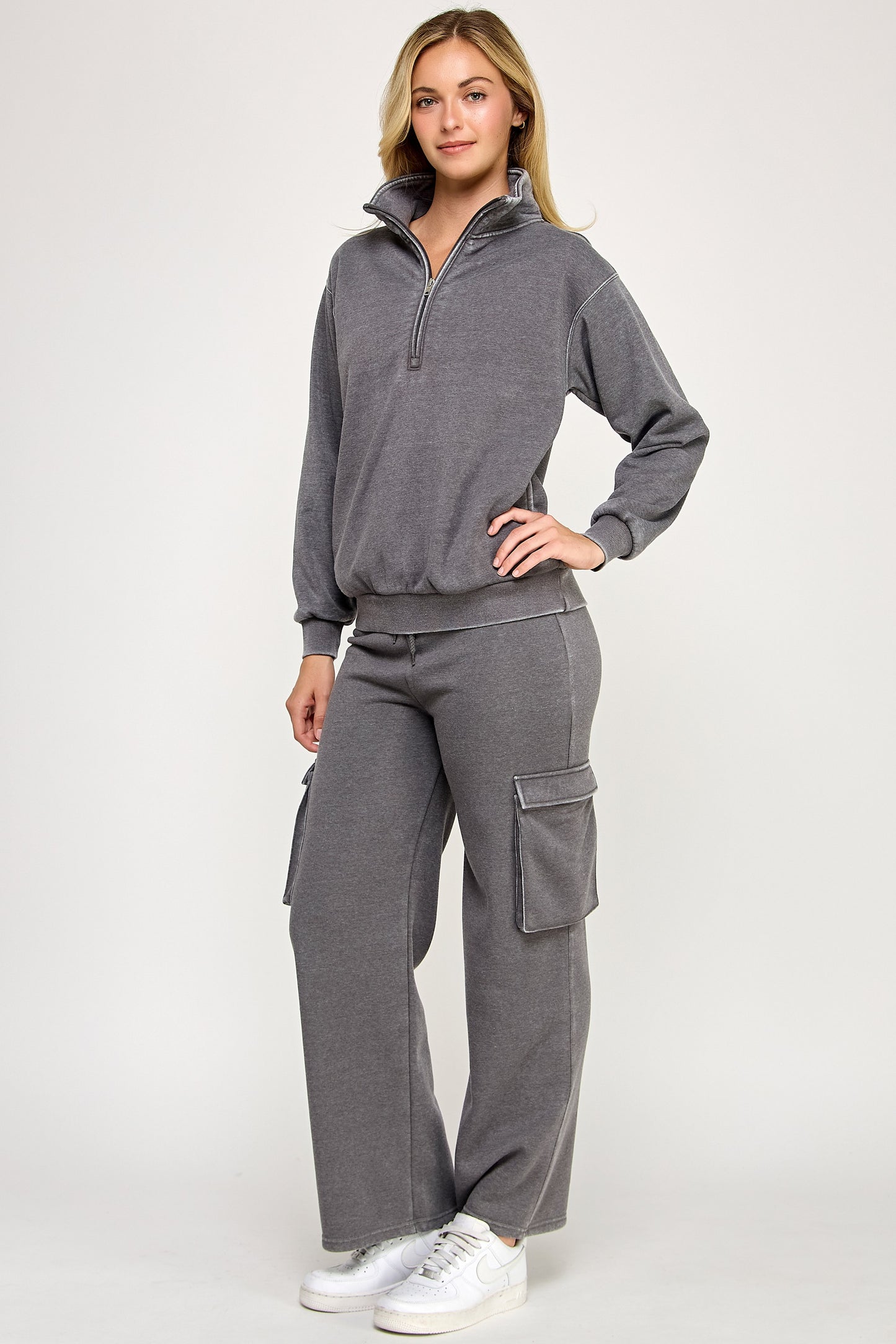 Burn Out Half Zip Up With Mock Neck Collar